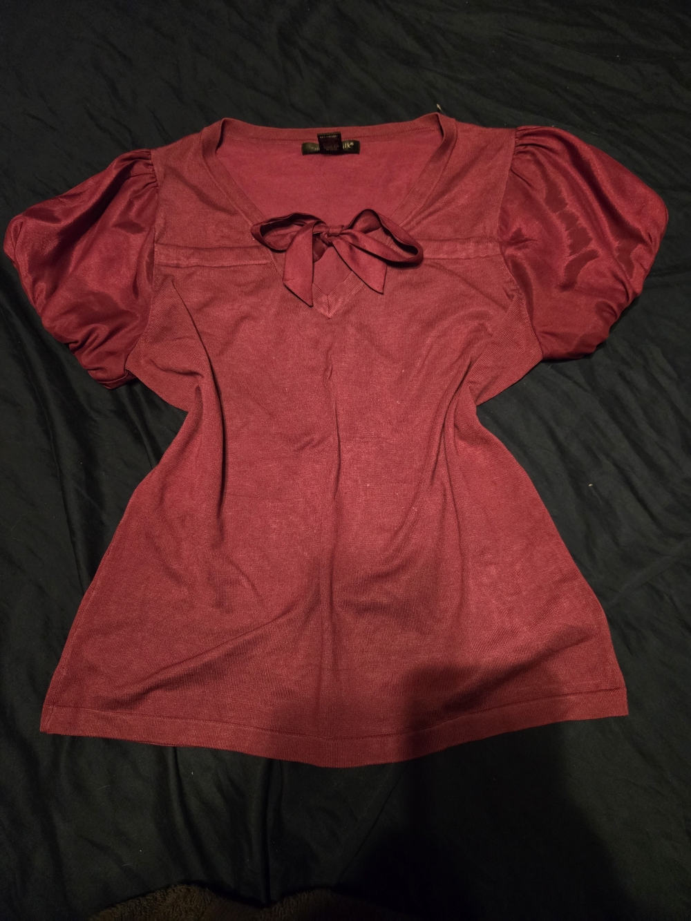 august silk Cranberry Bow-Neck Puff Sleeve Top